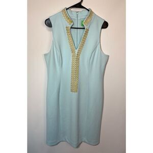 Papagallo Women's Blue Knee Length Split Neck Lined Sheath Dress Blue Size 10